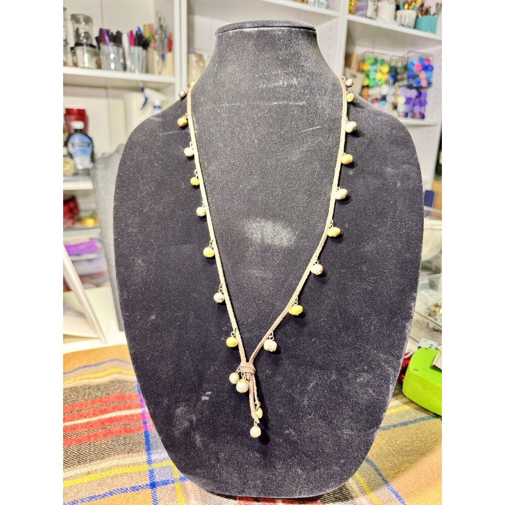 Leather Pearl Necklace Handcrafted, 30”